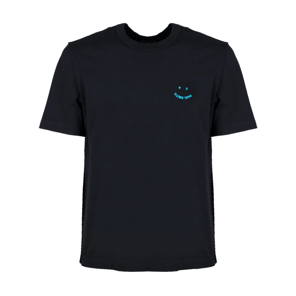 PS By Paul Smith Ekologisk Bomull Happy T-Shirt med Ikoniskt Leende Logotyp Black, Herr