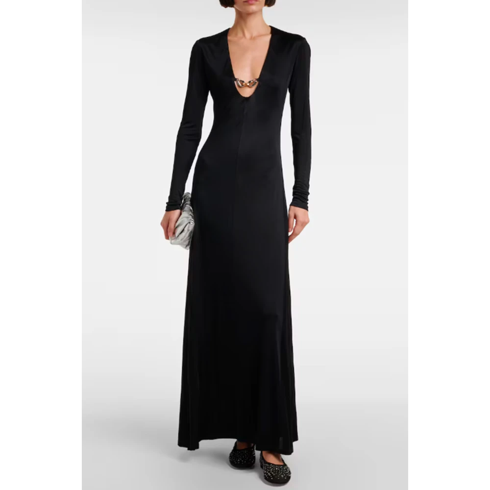 TORY BURCH Zwarte V-hals Lange Mouw Jurk Black Dames