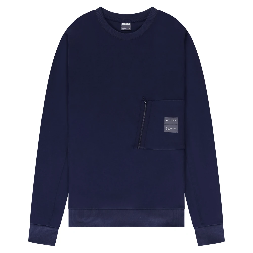 Kultivate Blauwe Bryan Sweatshirt met Geribbelde Afwerking Blue Heren