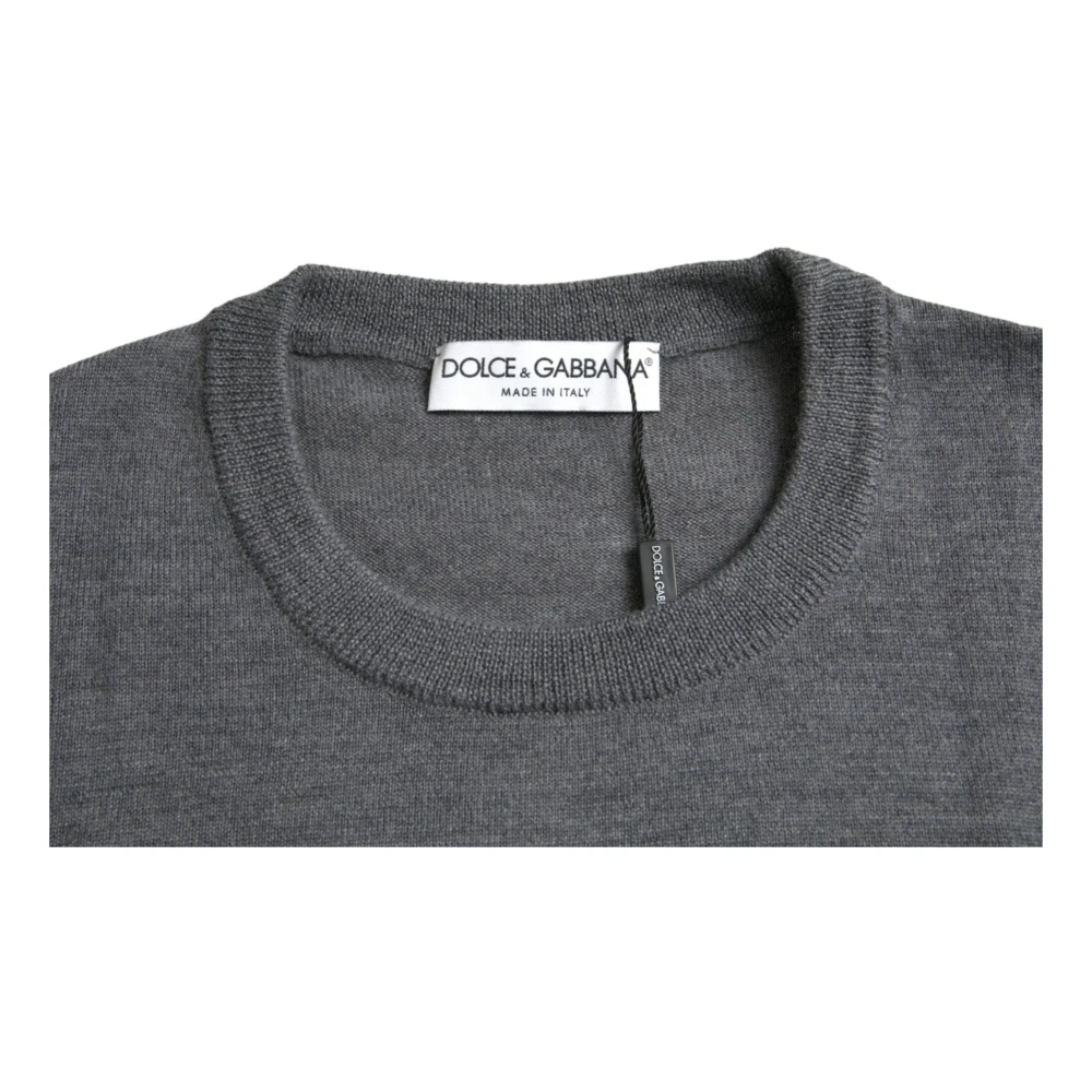 Dolce & Gabbana Donkergrijze Wollen Ronde Hals Trui Gray Heren
