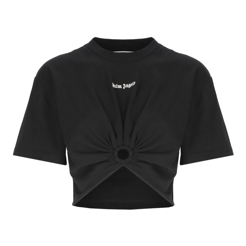Palm Angels Zwart Katoenen Crop T-shirt met Logo Black Dames