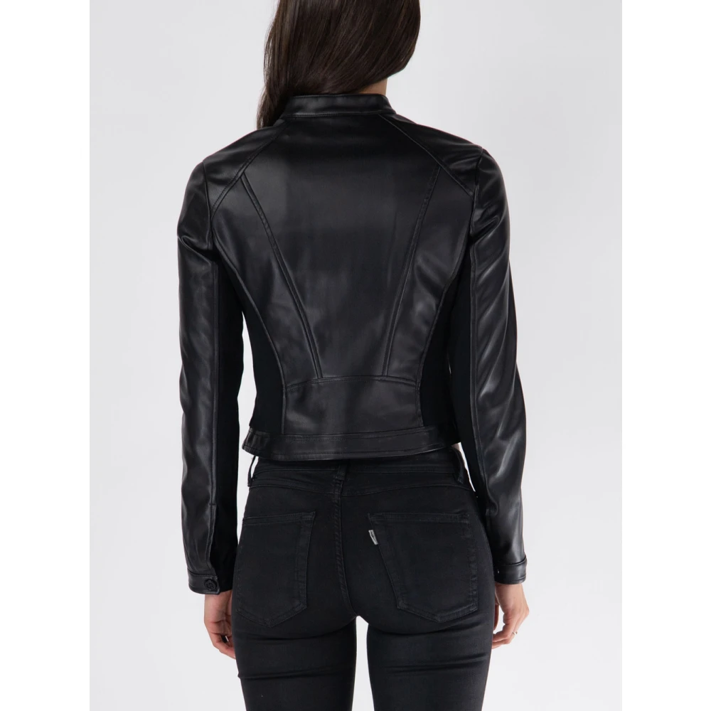 Guess Zwarte Kunstleren Jas Nieuwe Fiammetta Black Dames