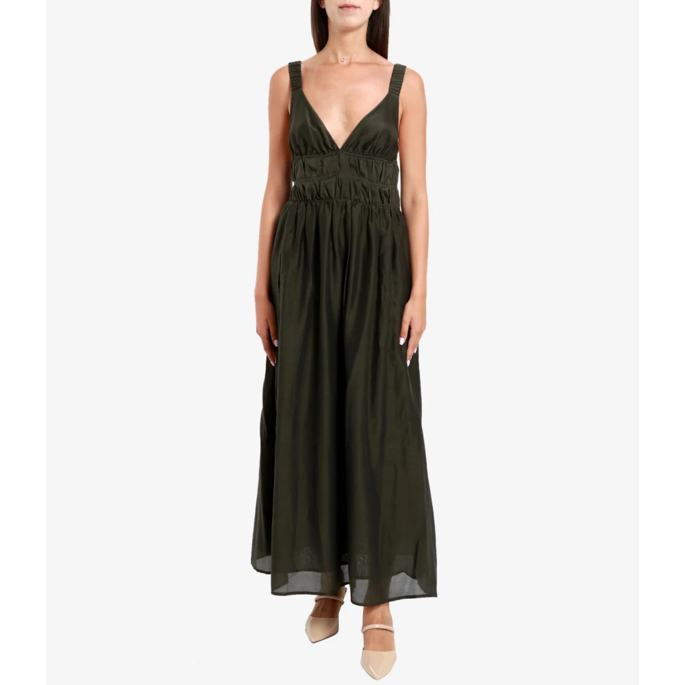 Semicouture Militaire Lange Jurk met Topstitching Green Dames
