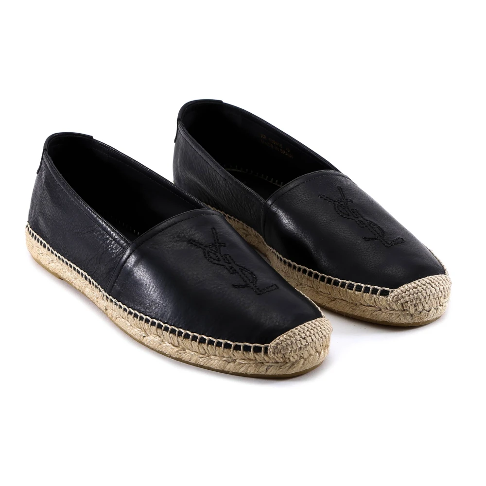 Saint Laurent Geborduurde leren espadrilles Black Heren