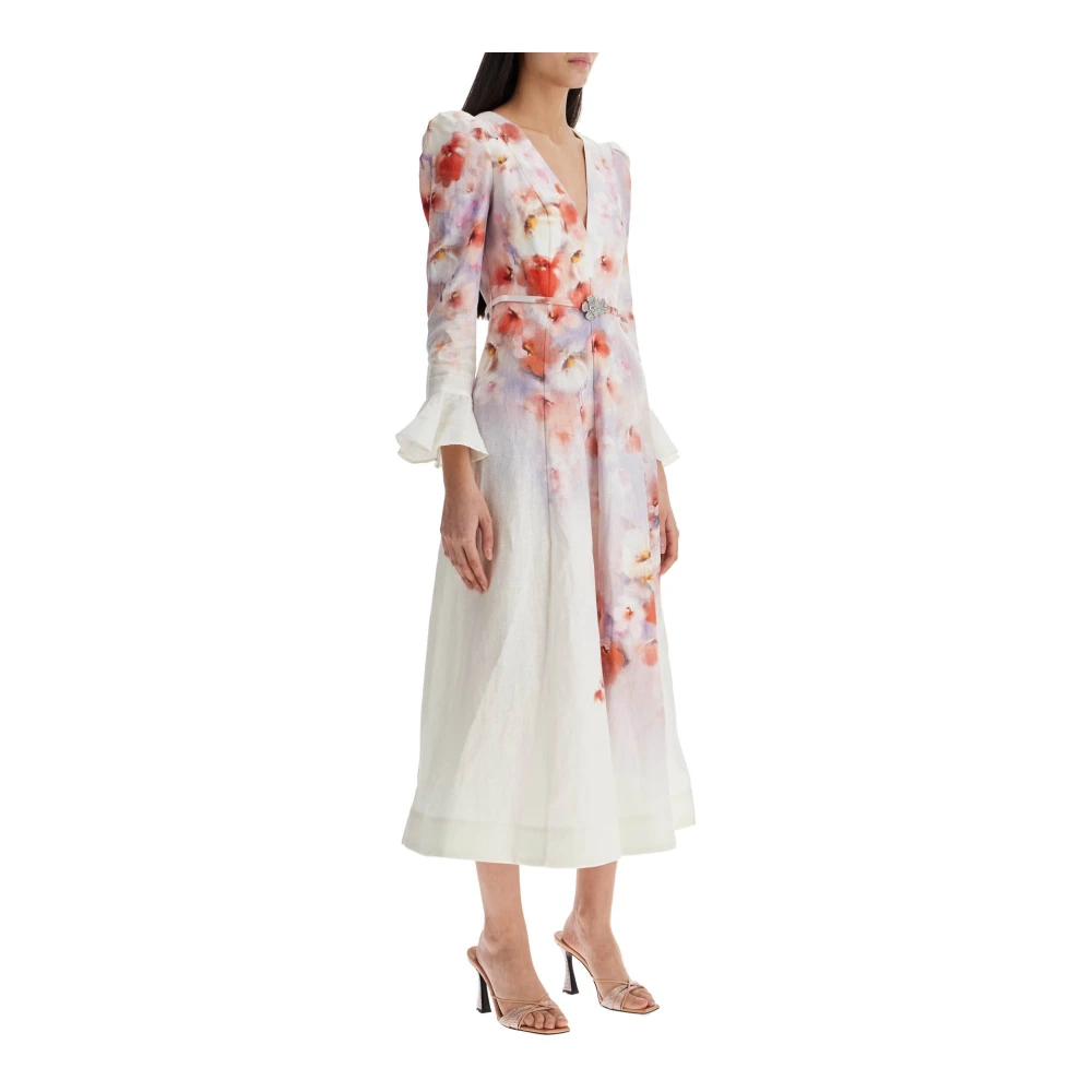 Zimmermann Witte Bloemen Midi Jurk Ciara White Dames