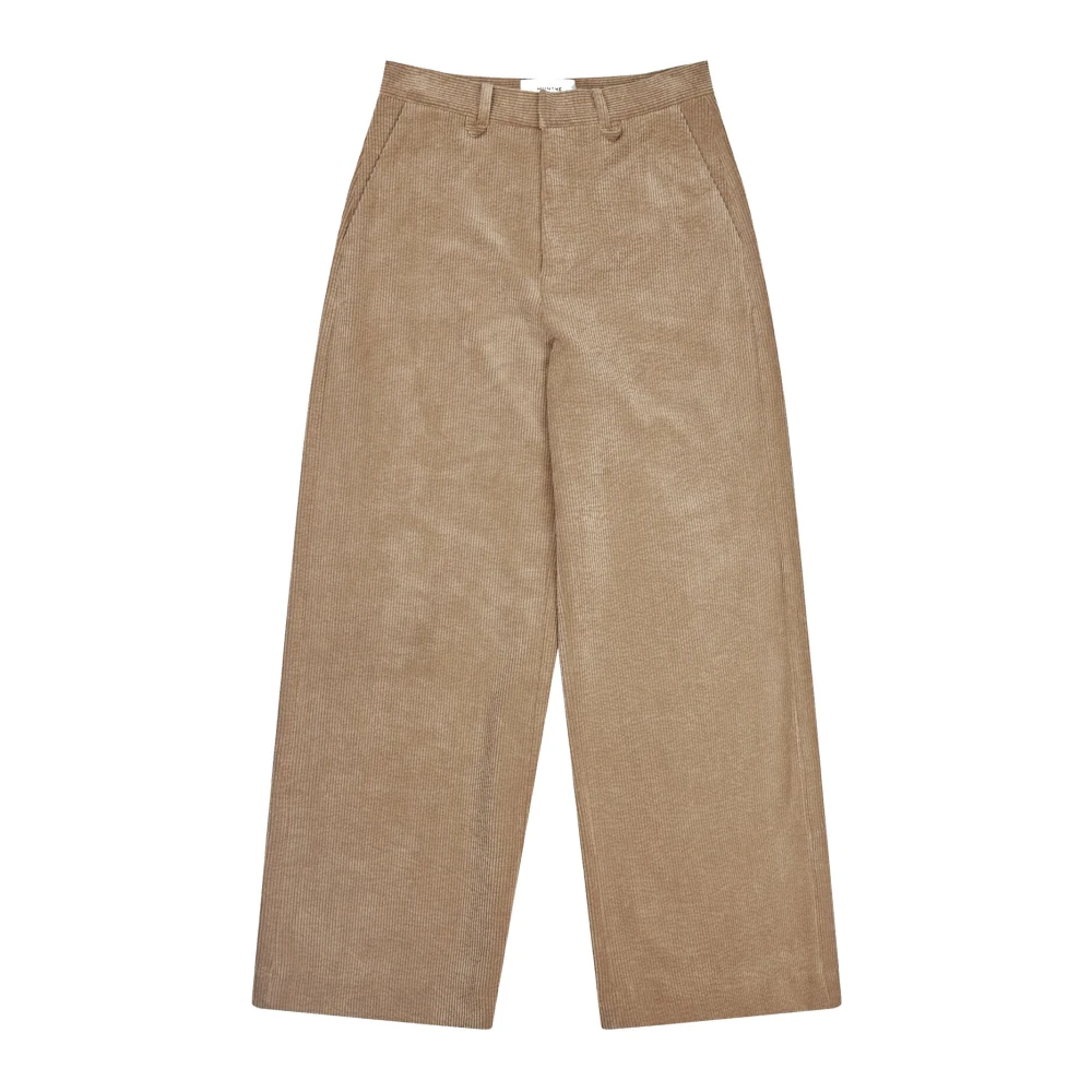 Munthe Women's Beige Wide Trousers, Xs, Elegant Velvet Trousers Latte