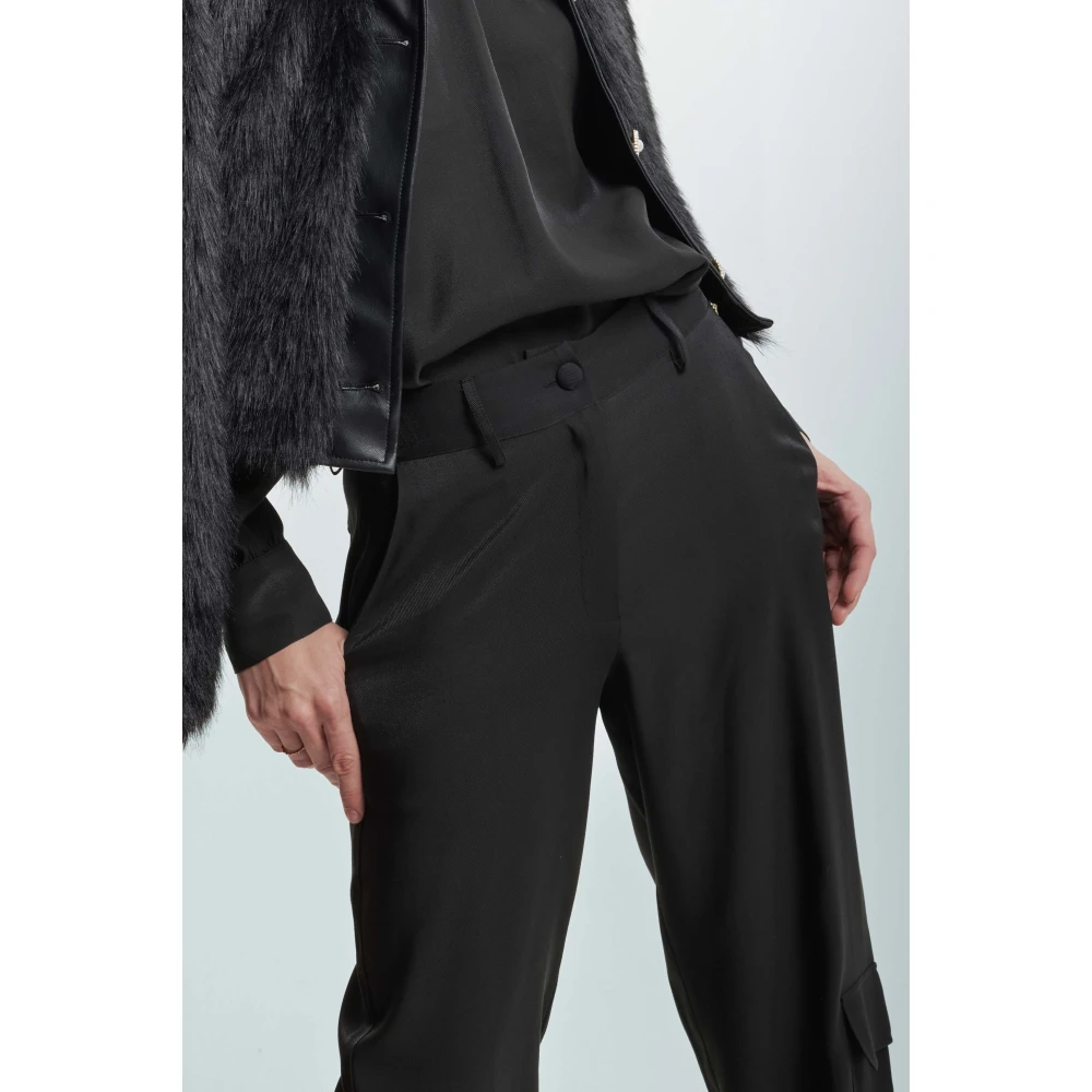 Kocca Viscose broek met trekkoord en zakken Black Dames