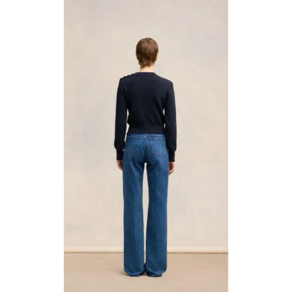 Ami Paris Blauw Gestreepte Luxe Trui met Gouden Knopen Blue Dames