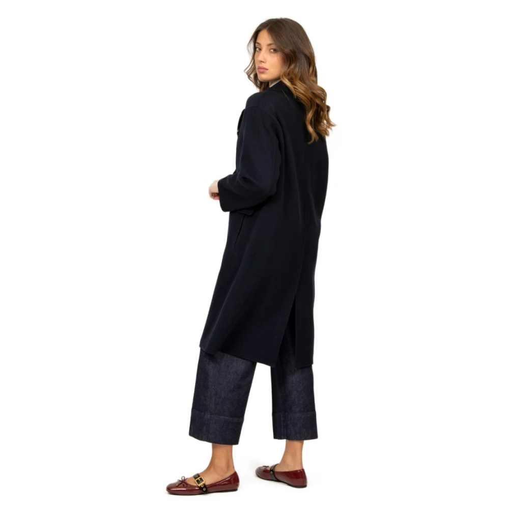 Max Mara Blauwe Wol Double-Breasted Midi Jas Blue Dames