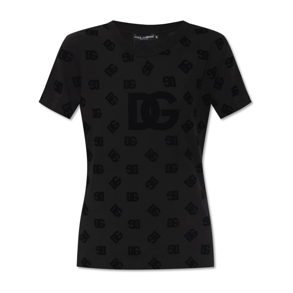 Dolce & Gabbana T-shirt met fluwelen monogram Black Dames