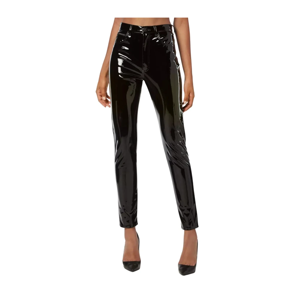 Philipp Plein Zwarte Vinyl Hoge Taille Broek Black Dames