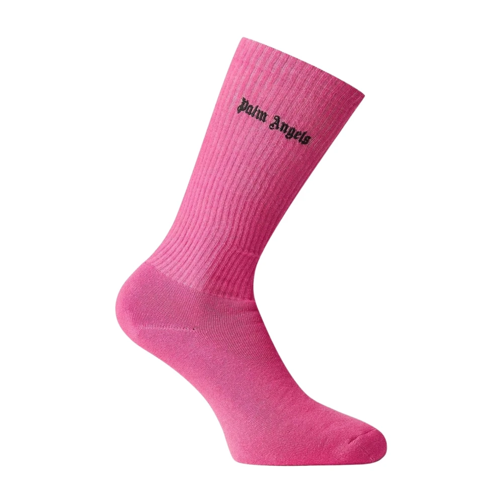 Palm Angels Donna Rosa Ribbed Logo Socks