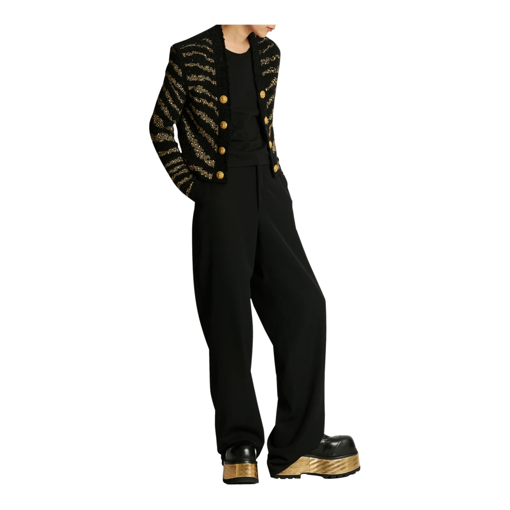 Balmain Side To Side Zebra Tweed Jas Multicolor Dames