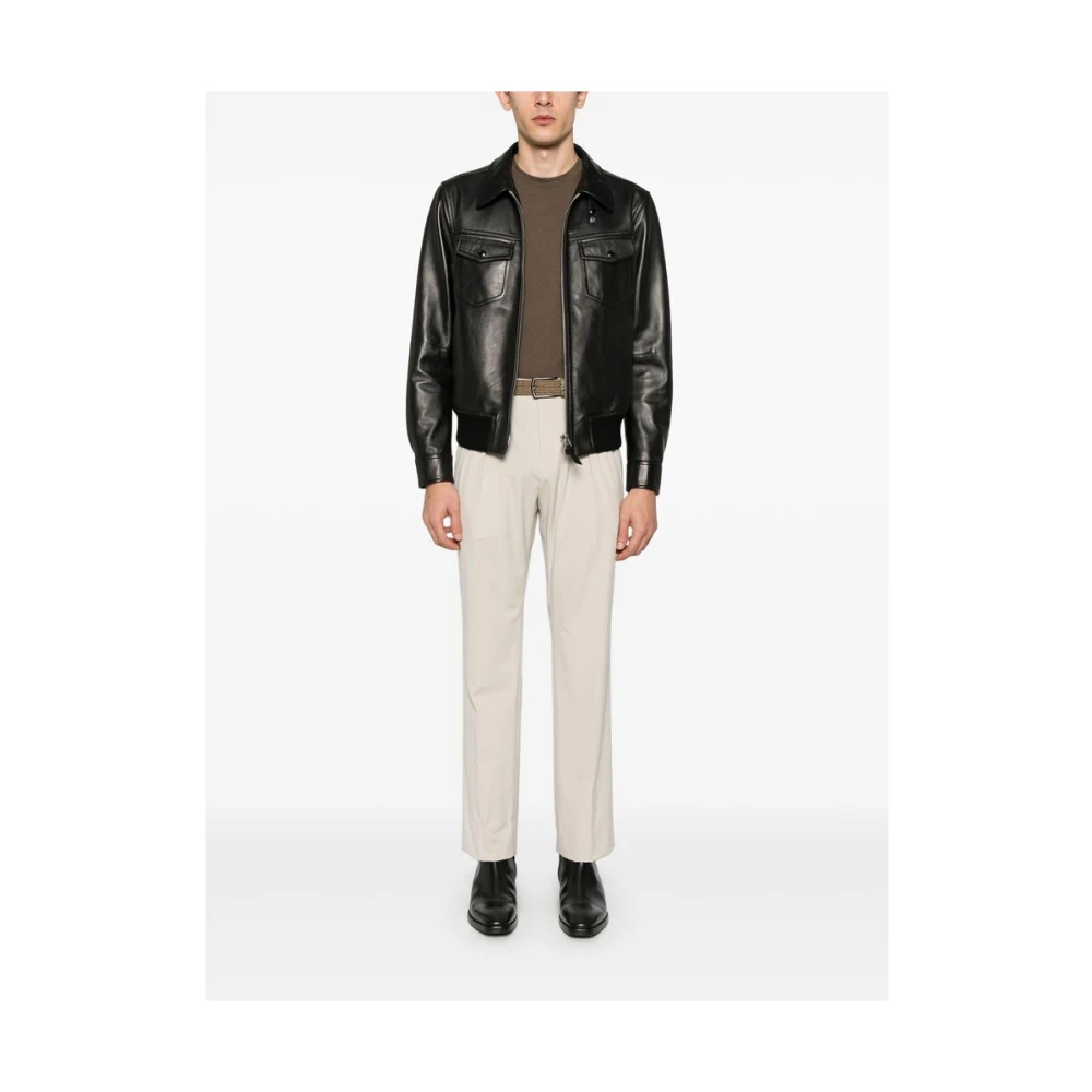 Tom Ford Zwart leren bovenkleding met ritssluiting Black Heren