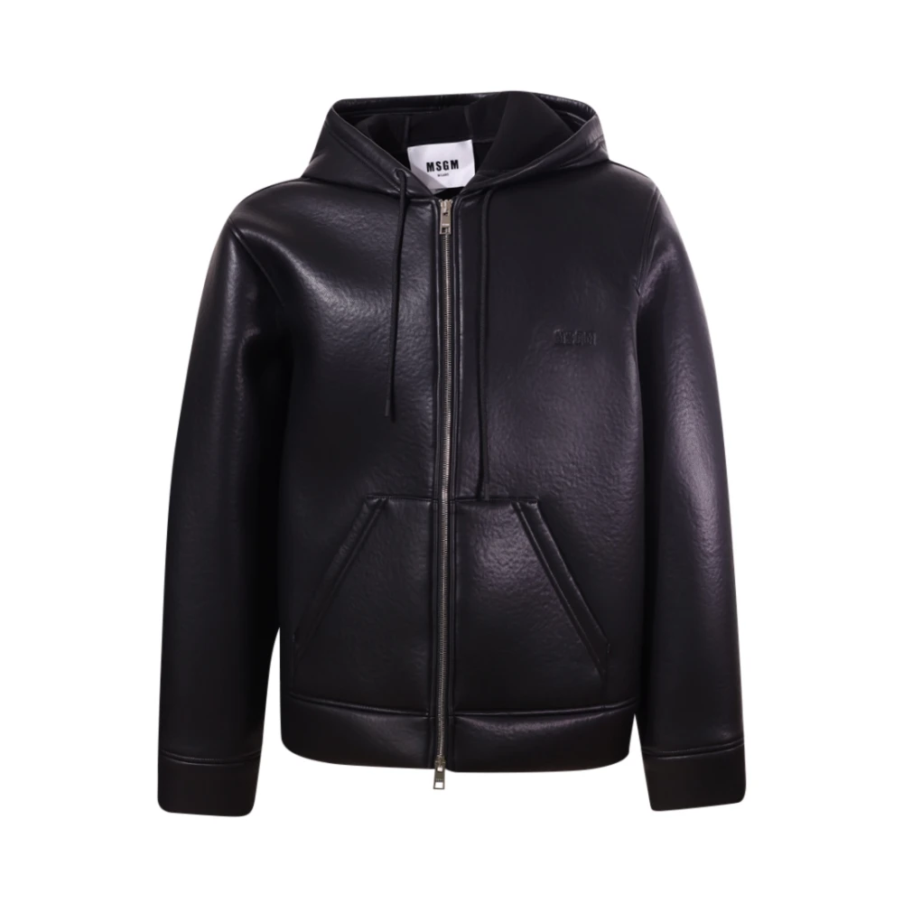 Msgm Zwarte Hoodiejas met Kangoeroezak Black Heren