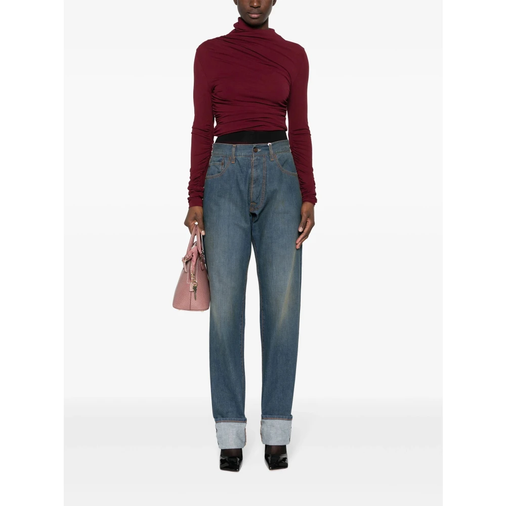 Maison Margiela Blauwe Katoenen Straight-Leg Jeans Blue Dames