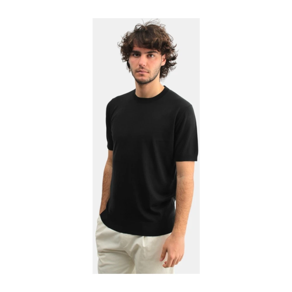 Paolo Pecora Korte Mouw Zijde Katoen Zwarte T-shirt Black Heren