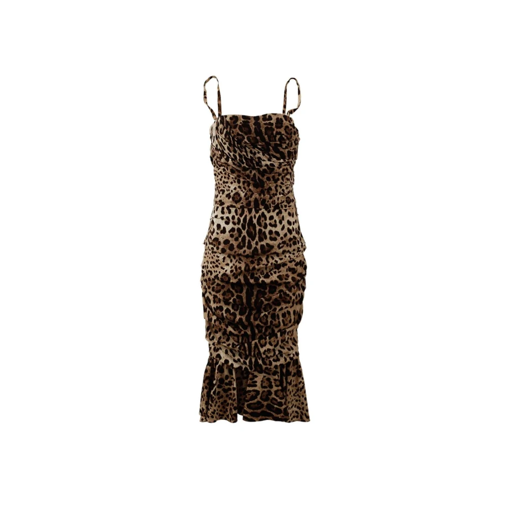 Dolce & Gabbana Leopard Print Ruched Midi Dress - Female - Party Dresses - Brown - S - Dresses