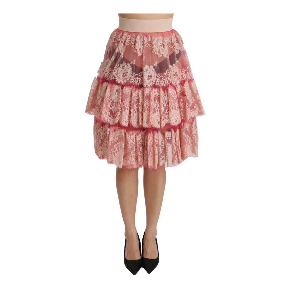 Dolce & Gabbana Pink Lace Layered High Waist Knee Length Skirt - IT40|S - Image 2