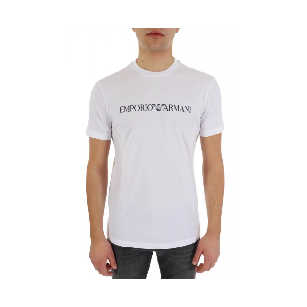 Emporio Armani Homme Blanc Tops, Taille: 3XL T-Shirt En Jersey Pima Avec Logo Imprimé