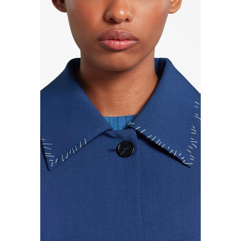 Marni Wollen Jas met Contraststiksels Blue Dames