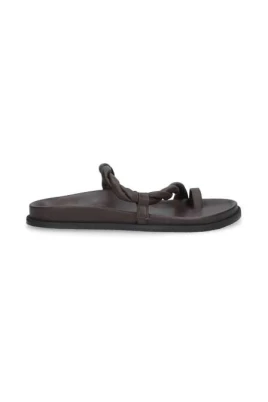Brun läderflätad platt sandal