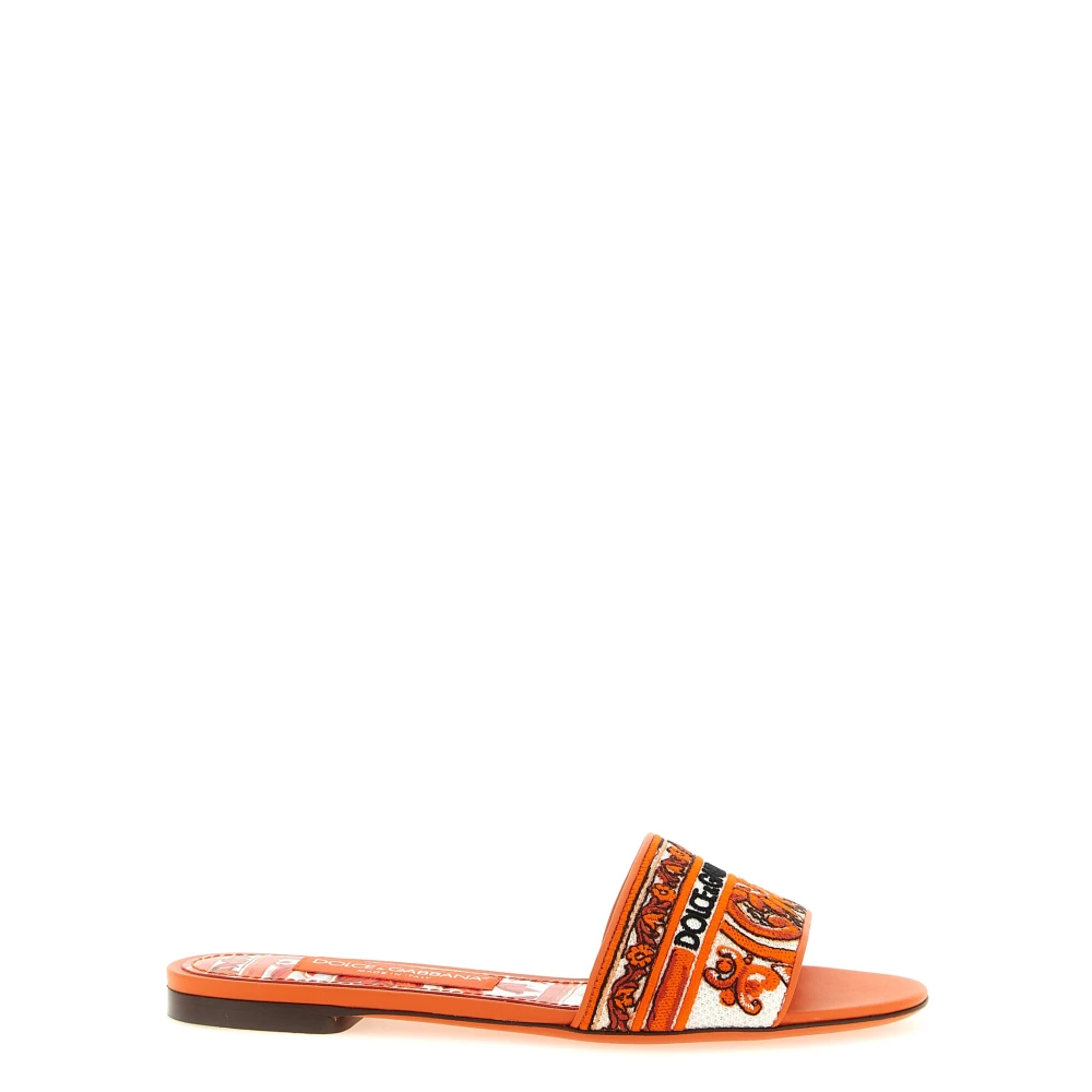 Dolce & Gabbana Orange Bianca Flat Slippers With Majolica Embroidery - Female - Sliders - 3 Uk - Shoes