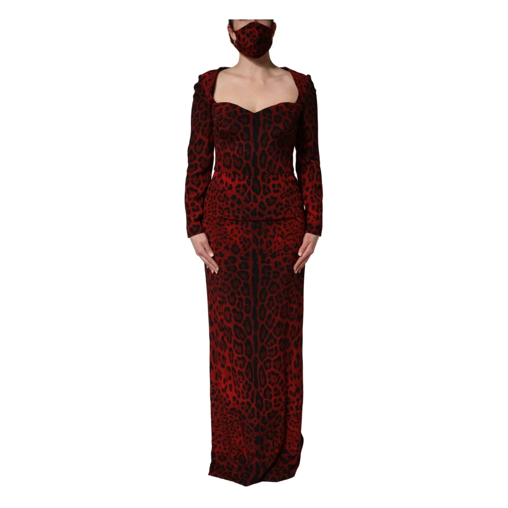 Dolce & Gabbana Women's Red Gowns, M, Leopard Print Sheath Dress