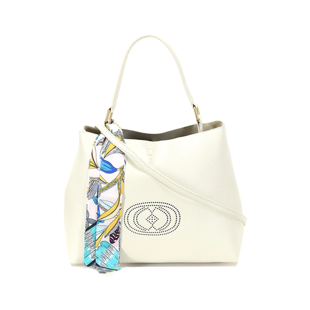 La Carrie Beige Leren Schoudertas met Logohaak Beige Dames