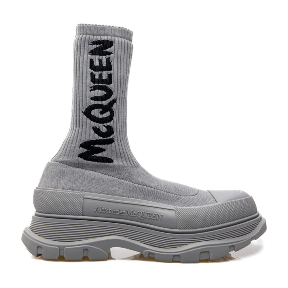 Alexander McQueen Logo-Print Sok-Stijl Laarzen Heren Schoenen Grijs