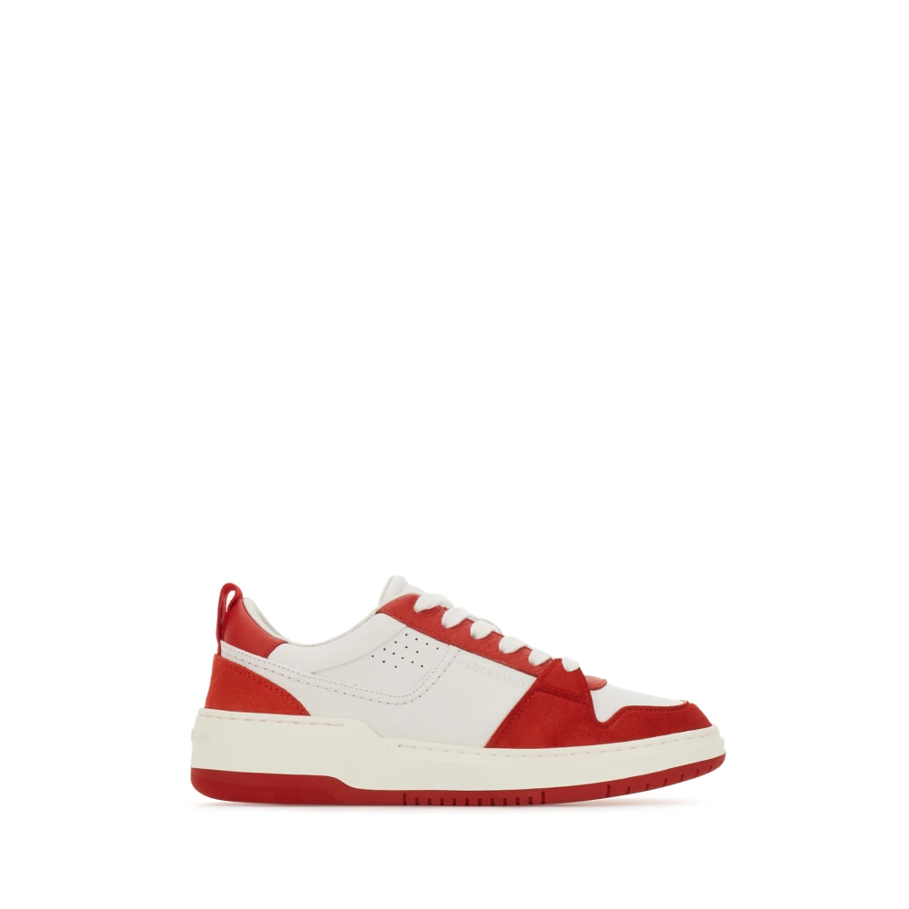 Ferragamo Tweekleurige sneakers van leer en suède Dames Schoenen Wit