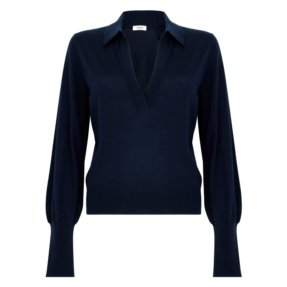 Kangra Blauwe Merino V-hals trui Blue Dames