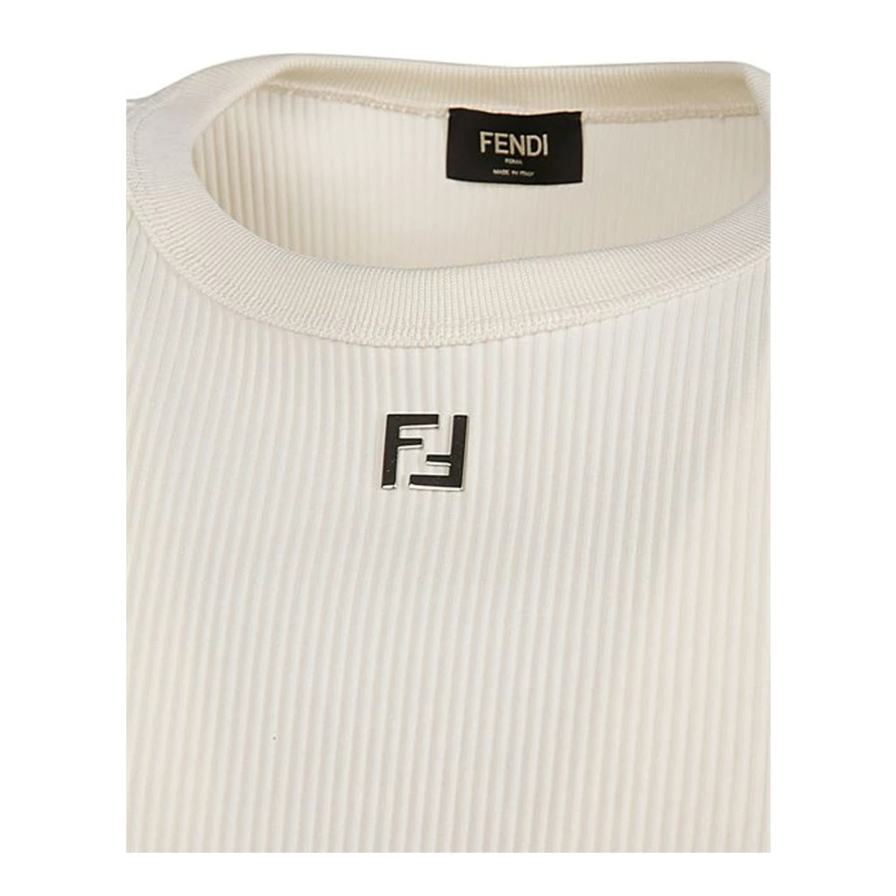 Fendi Geribbeld FF Mouwloos T-shirt met Logo Beige Heren