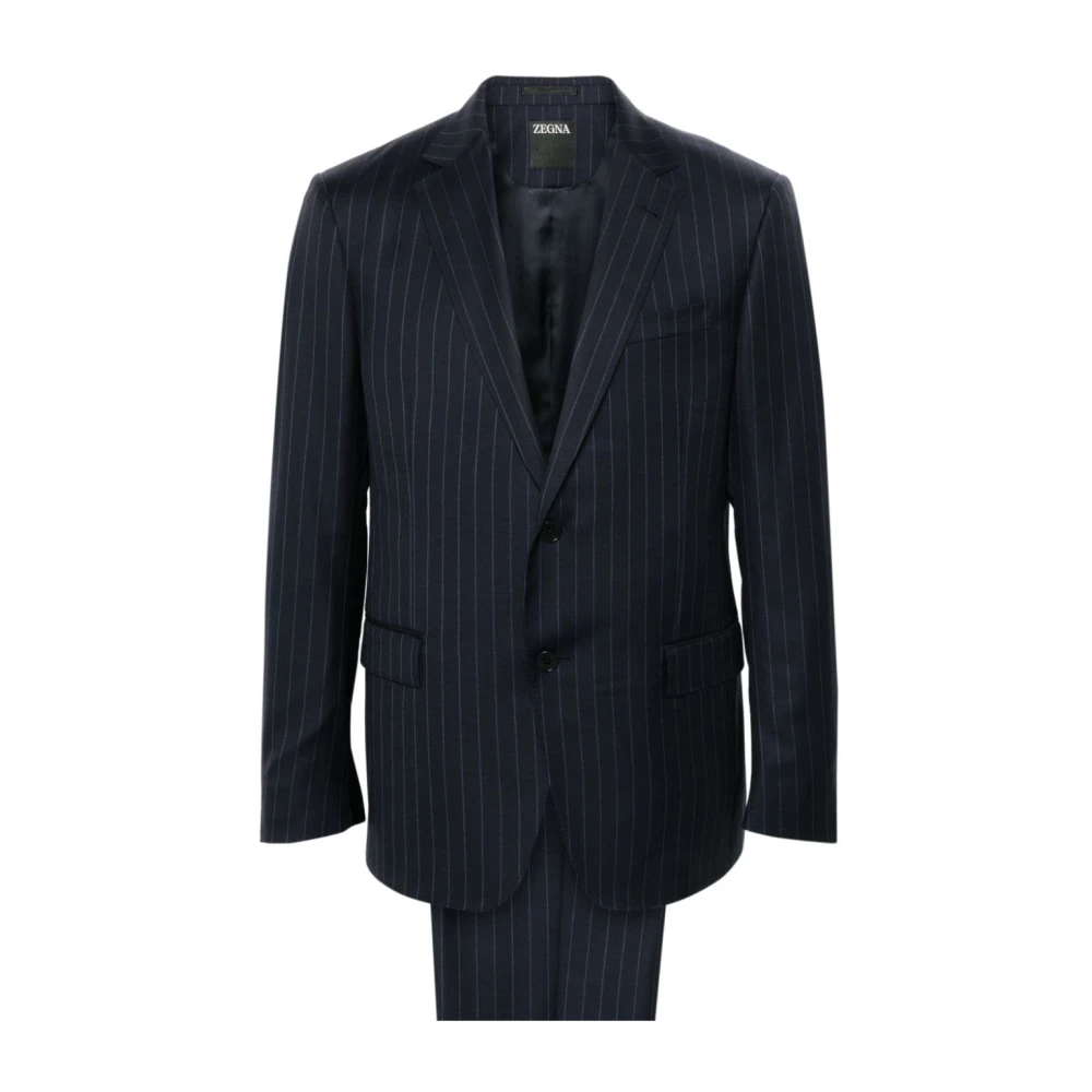 Ermenegildo Zegna Blauwe Wol Streep Blazer Broek Set Blue Heren