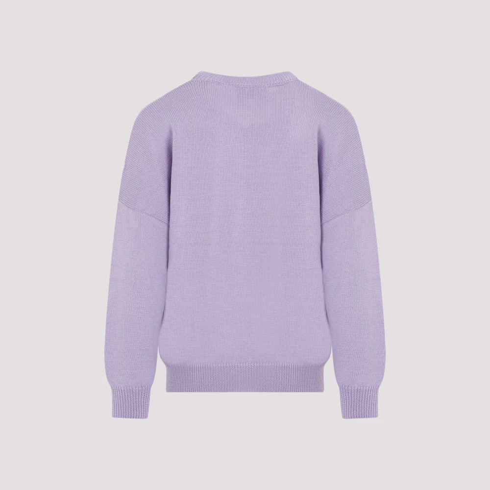 032c Lila Merinowol Ronde Hals Sweater Purple Heren