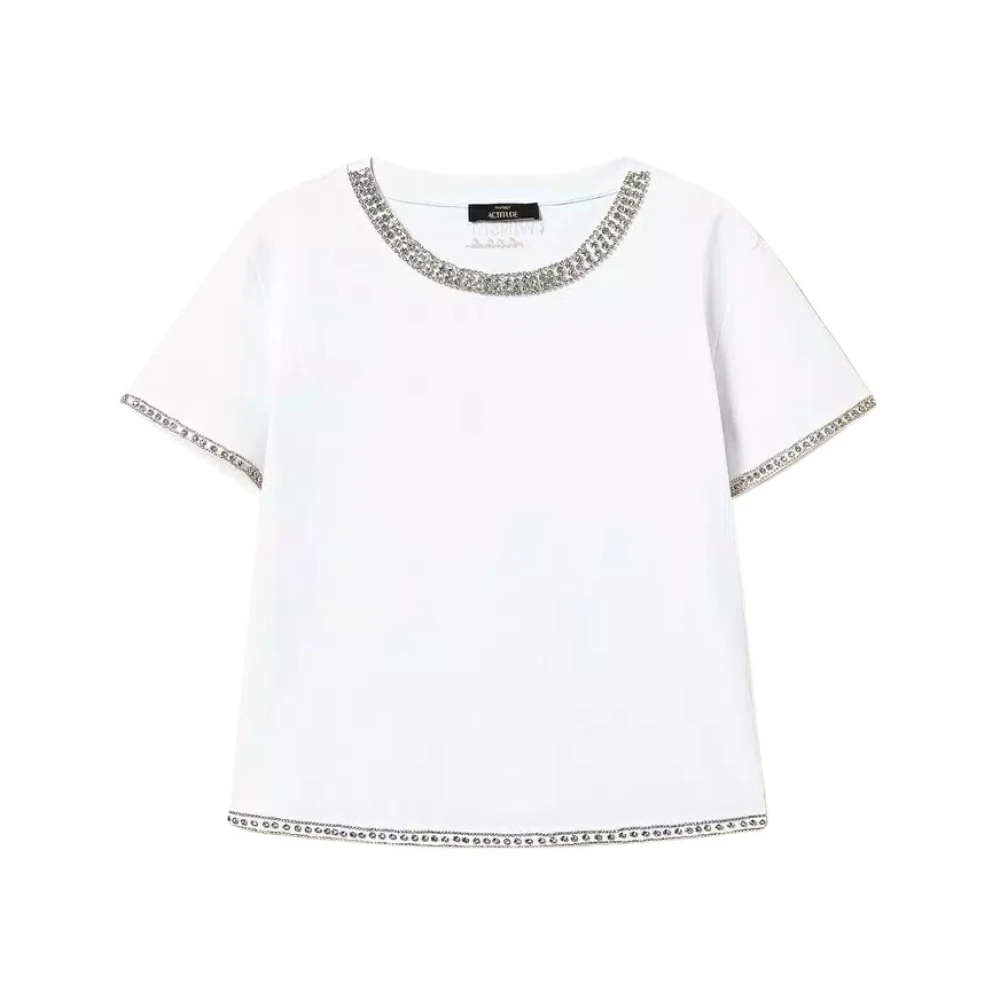 Twinset Boxy Geborduurd Handgemaakt T-shirt White Dames
