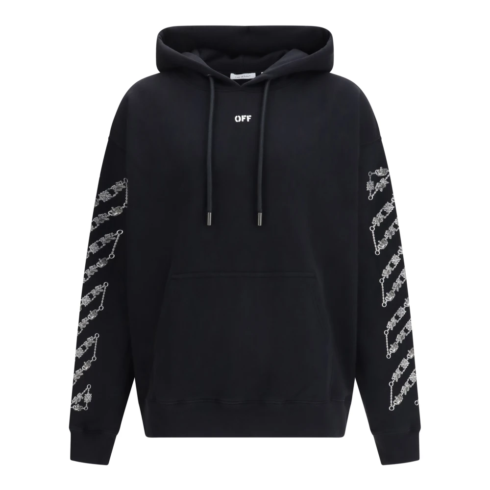 Off-White Uomo Nero - Chain Arrow Diagonal Skate Hoodie, Size: M - Immagine 3