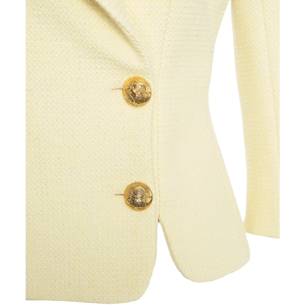Elisabetta Franchi Gele Diamond Tweed Blazer Yellow Dames