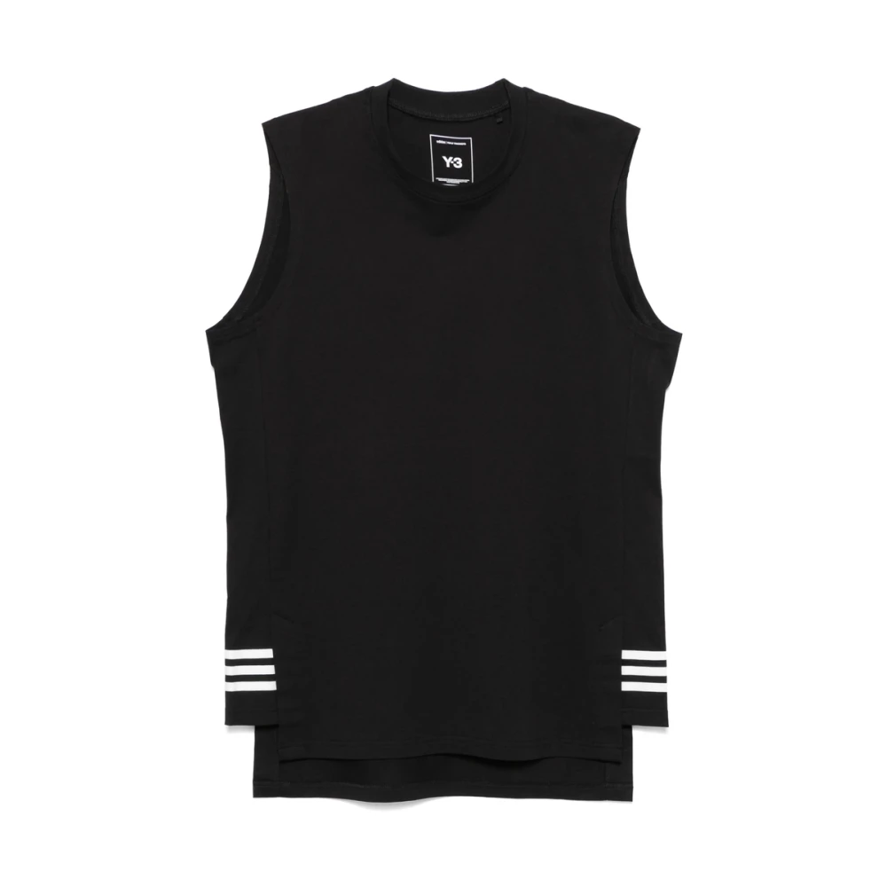 Y-3 Zwarte Mouwloze Crew Neck T-shirt Black Heren