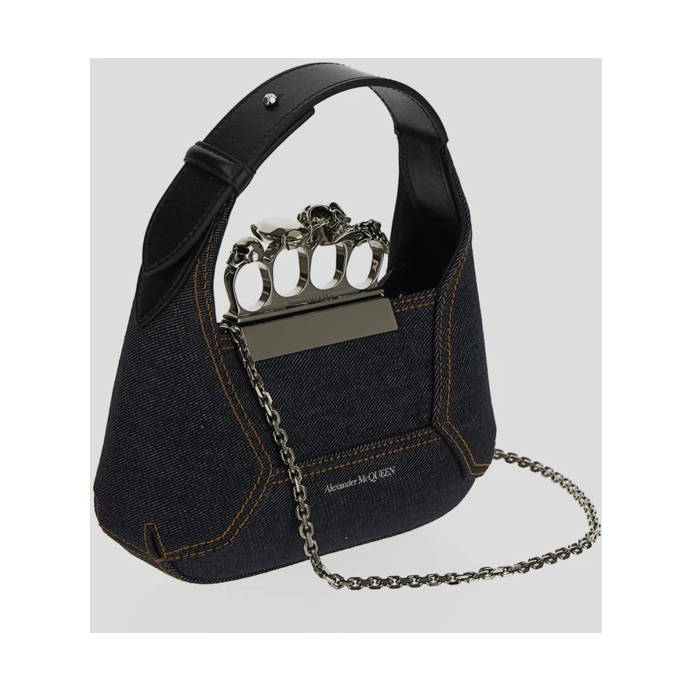 alexander mcqueen Kristalversierde Denim Mini Hobo Tas Black Dames