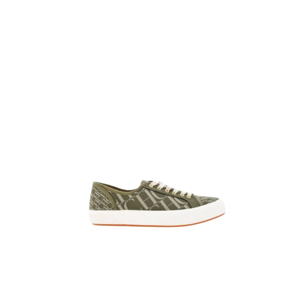 Carolina Herrera Leren Sneakers met Canvas Print Heren Schoenen Groen