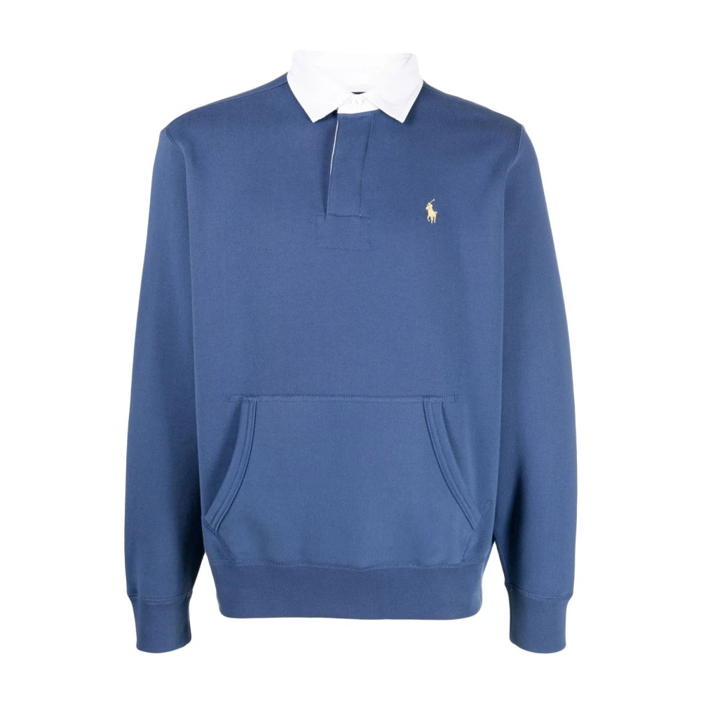 Polo Ralph Lauren Blå Fleece Rugby Polo Skjorta Blue, Herr