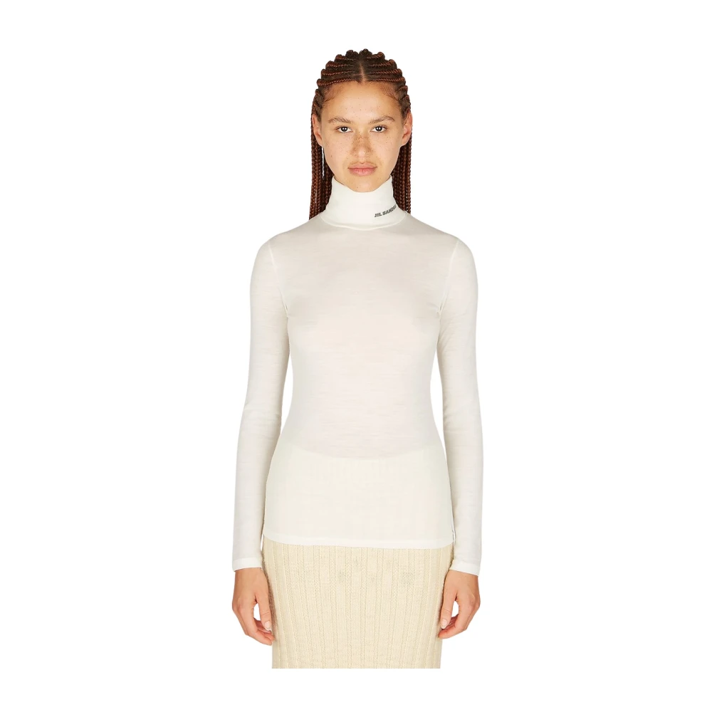 Jil Sander Hög Hals Stickad Top i Ullblandning Beige, Dam