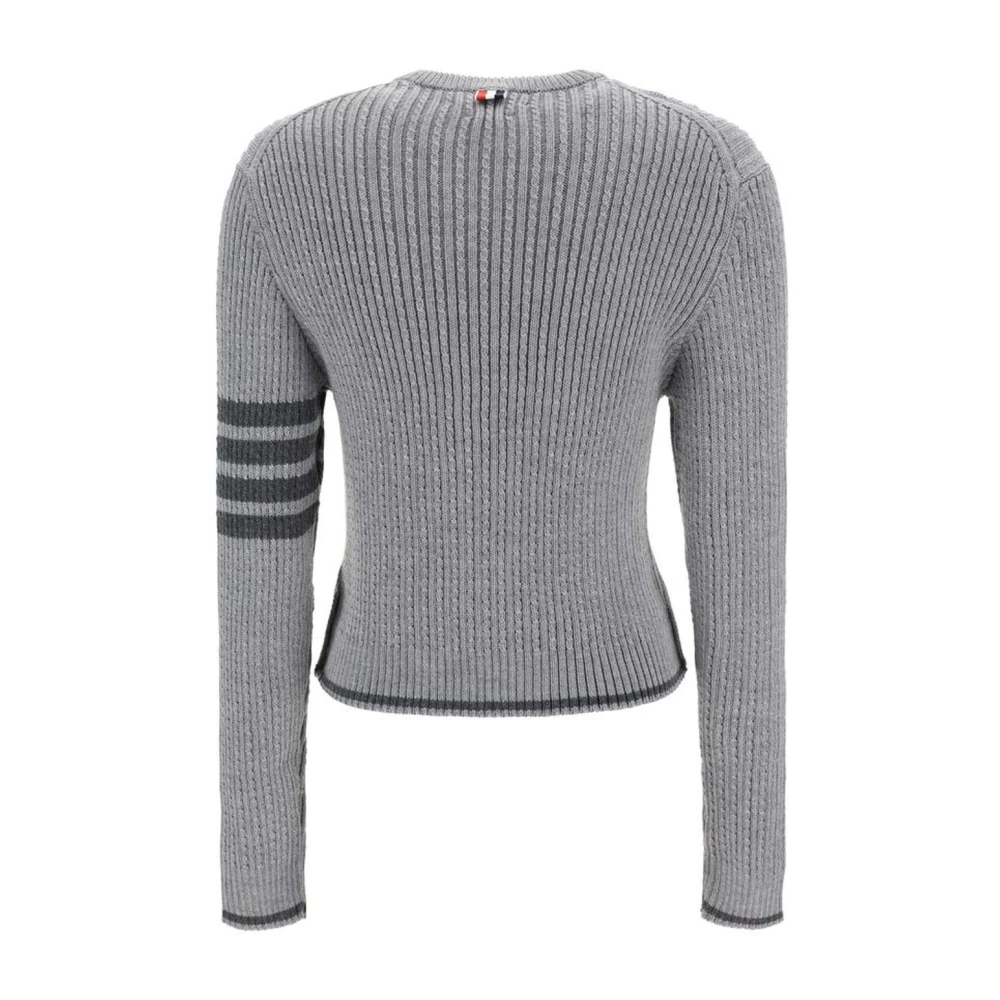 Thom Browne Geribbelde Korte Wollen Trui met Zijgleuven Gray Dames