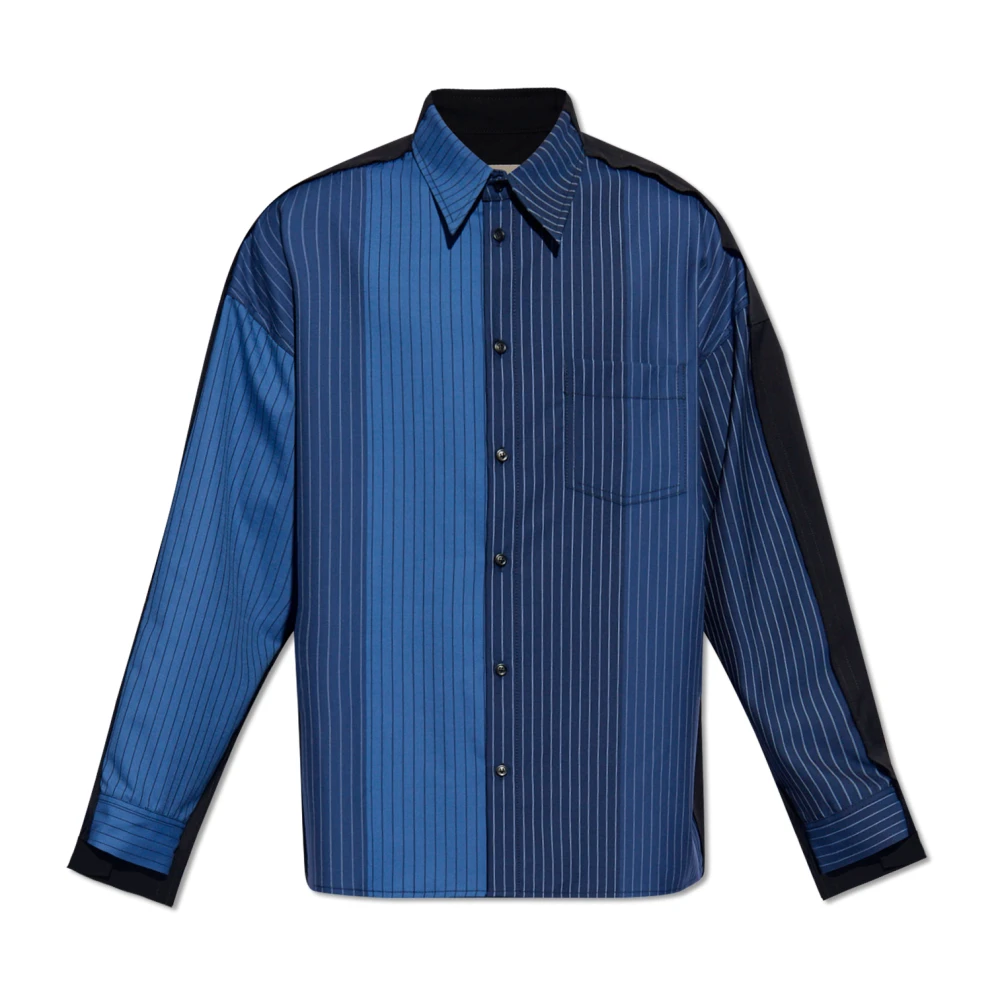 Marni Dadinstripe wollen overhemd met contrasterende achterkant Blue Heren