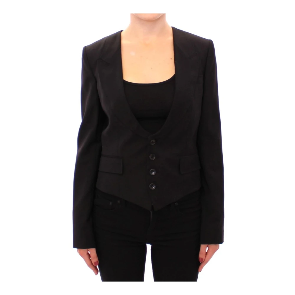 Dolce & Gabbana Donna Nero Blazer Giacca Stampa Sciarpa In Seta