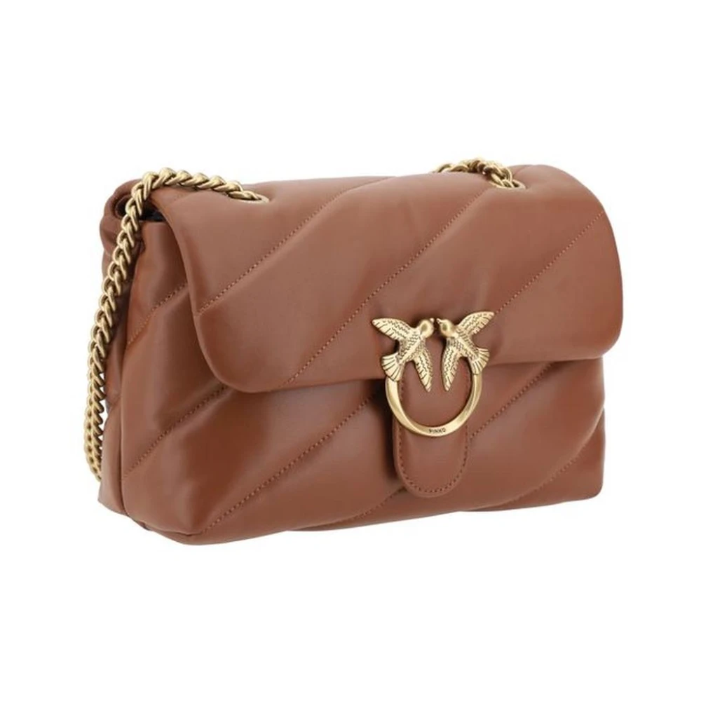 pinko Gewatteerde Love Classic Schoudertas met verguld logo Brown Dames