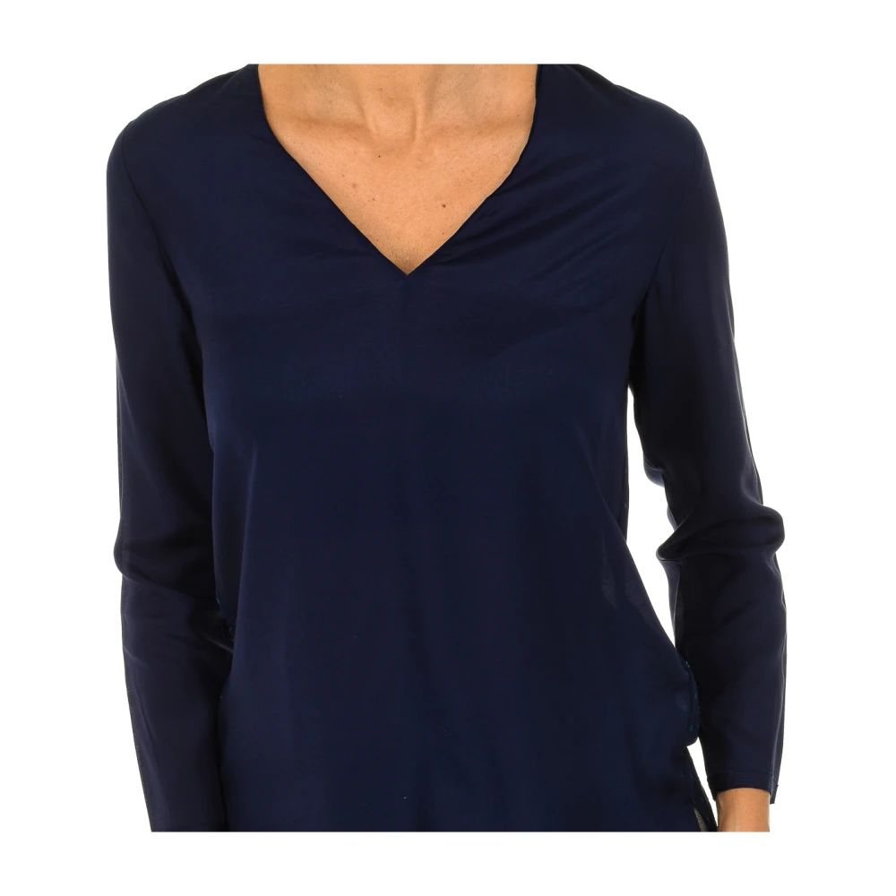 Armani Jeans Navy Blauwe Blouse met Lange Mouwen Blue Dames