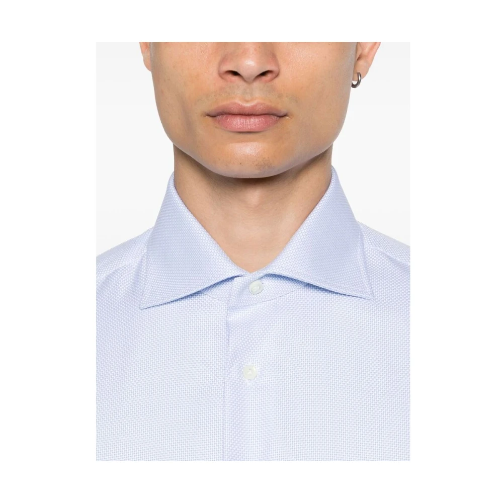 Mazzarelli Monogram Jacquard Katoenen Overhemd Blue Heren