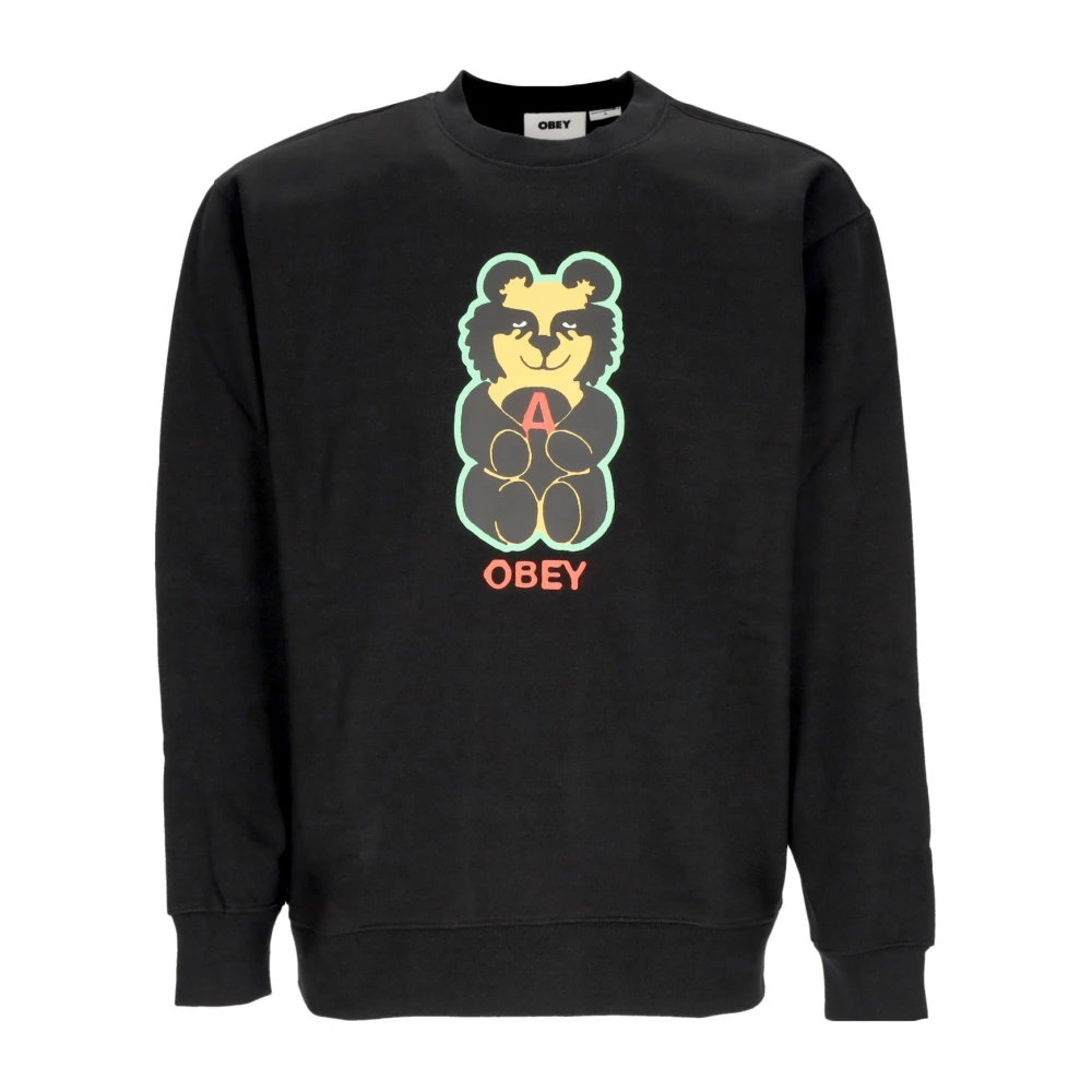 Obey Black Sweatshirts, Male, Xl, Premium Bear Icon Crewneck Sweatshirt